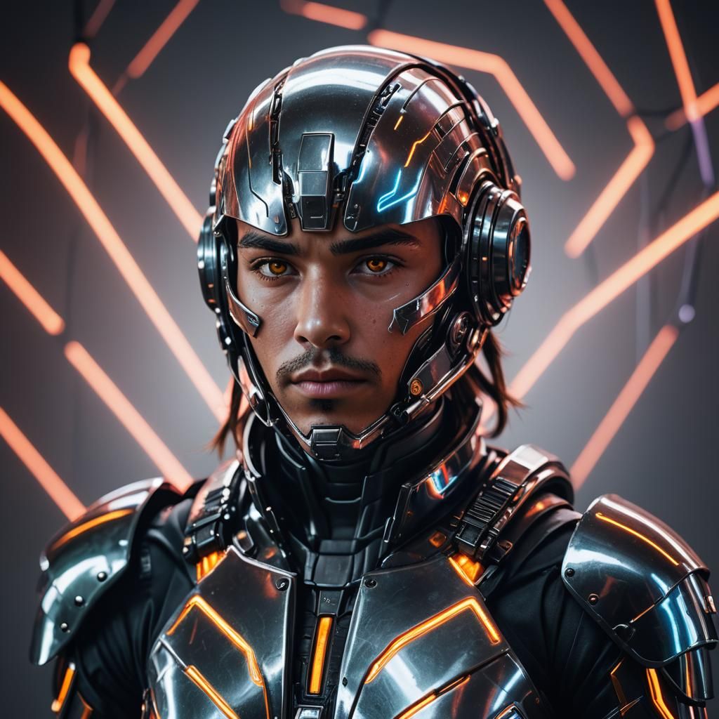 Sleek Sci-Fi Character Portrait in Neon Armor