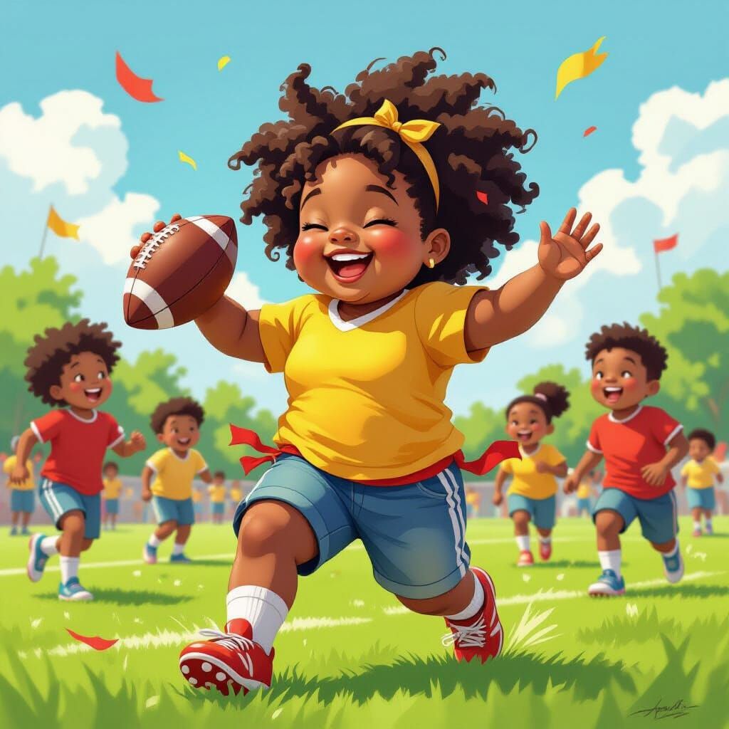 Chubby Black Girl Scores Touchdown in Flag Football Game