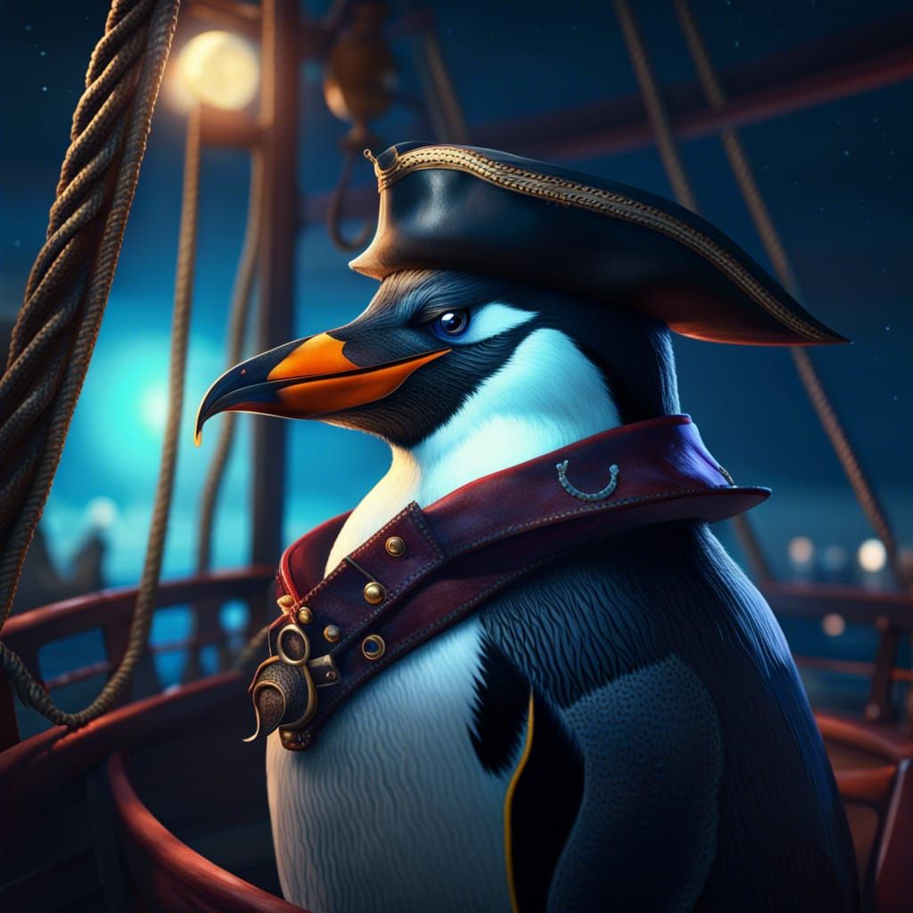 Penguin Pirate Concept Art in Hyperrealism