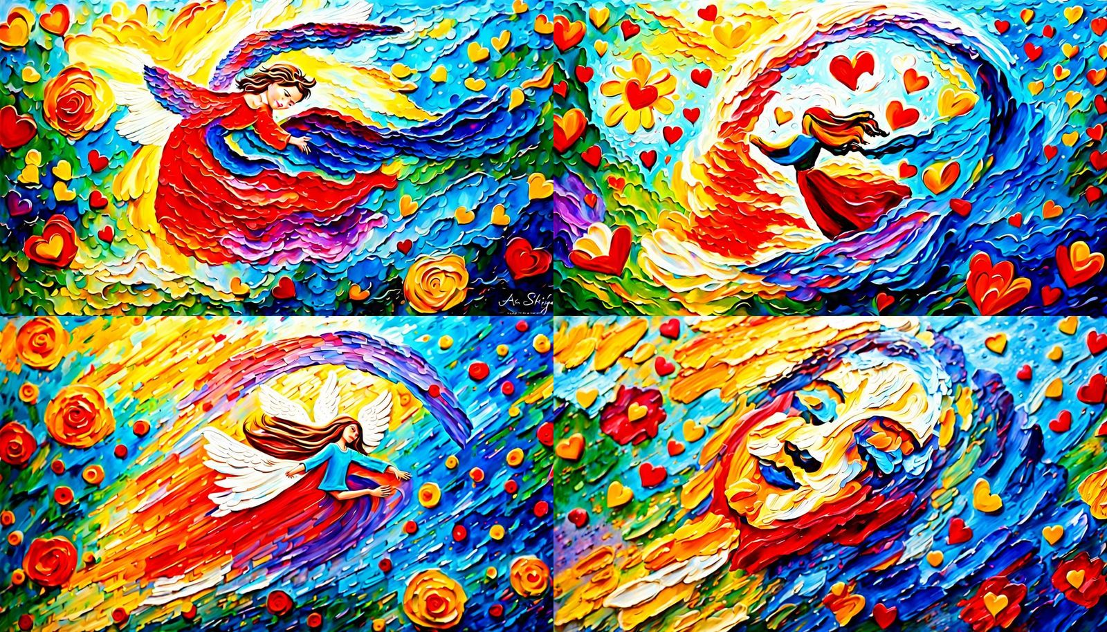 Angel in Flight: Impasto Painting of Love and Light