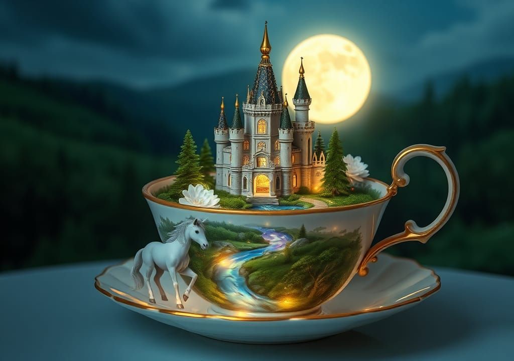 Enchanted Fairy Tale Castle Inside a Teacup