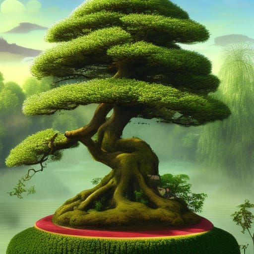 Colorful Bonsai Landscape in Fantastical Style