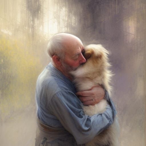 Melancholy Portrait: Man and Dog in Gouache