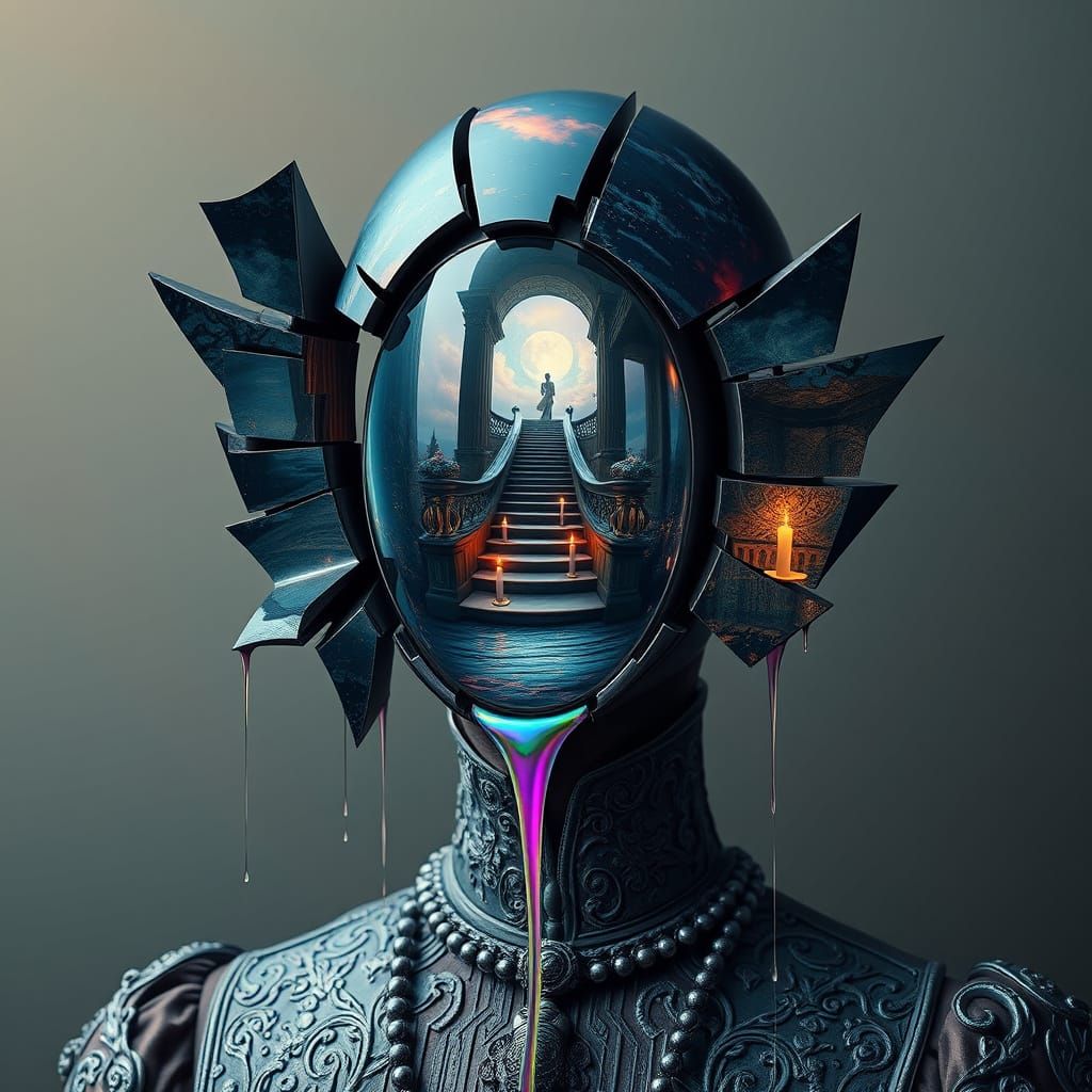 Fractured Mirror Mask Bust in Surreal Style
