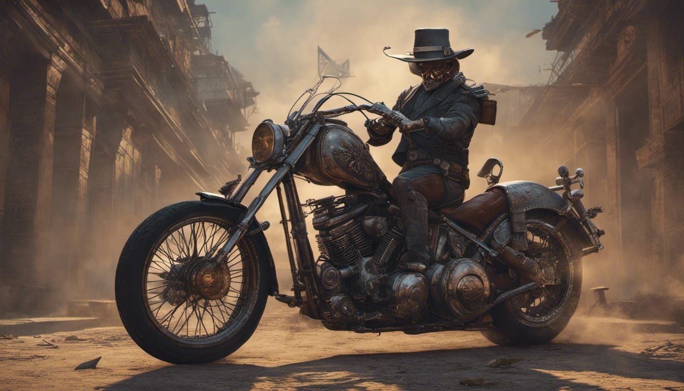 Zapata on Chopper Motorcycle, Dark Fantasy Art
