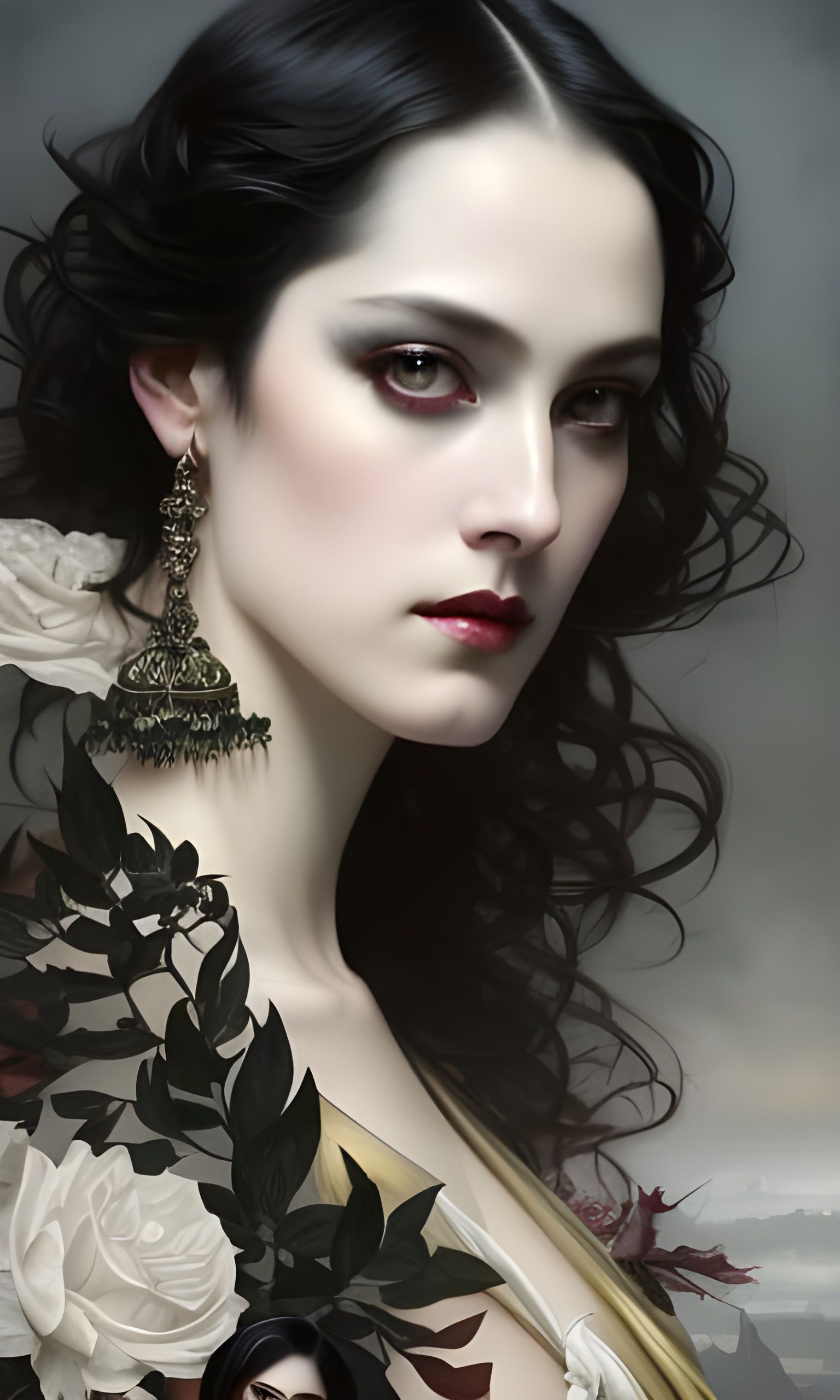 Pale Goth Goddess Portrait in Art Nouveau Style