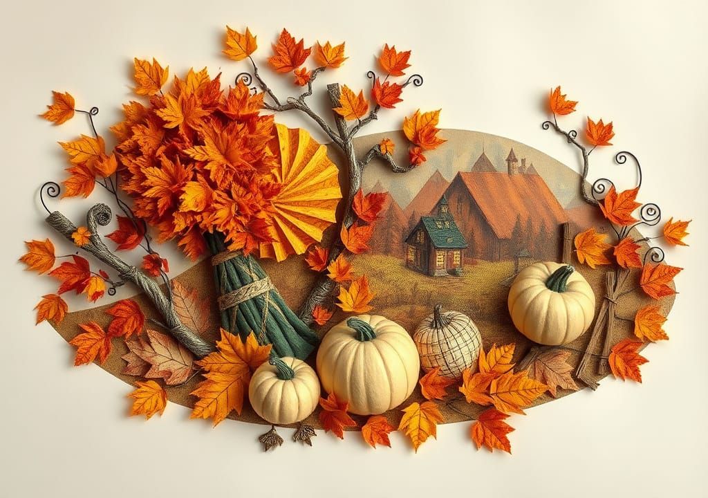 Autumn Harvest Collage in Papercraft Style