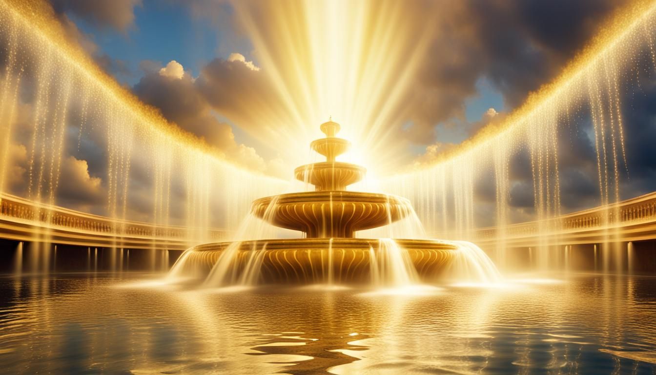 Ethereal Magic Fountain with Golden Rays