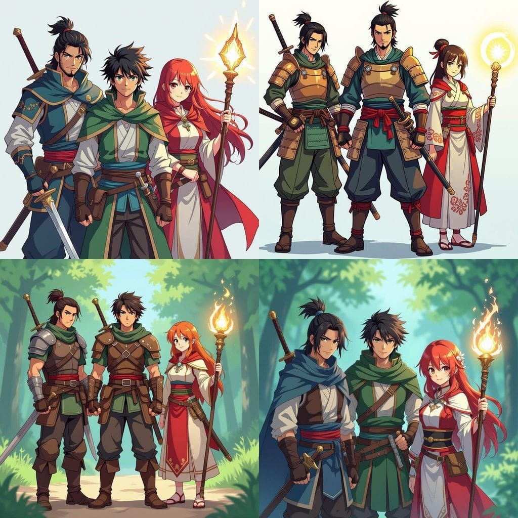 Shonen Anime Style: Three Adventurers Posing Together