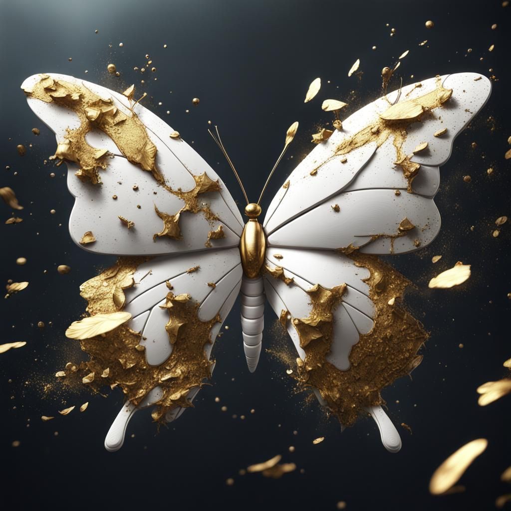 Butterfly with Gold Splatter Paint: Fantasy Concept Art