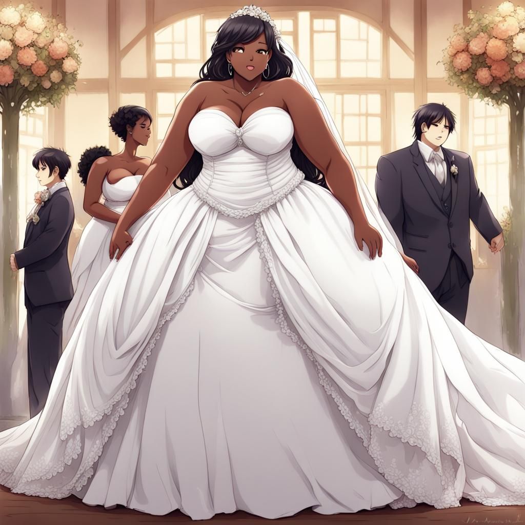 Ebony Woman in Wedding Gown, Anime Style