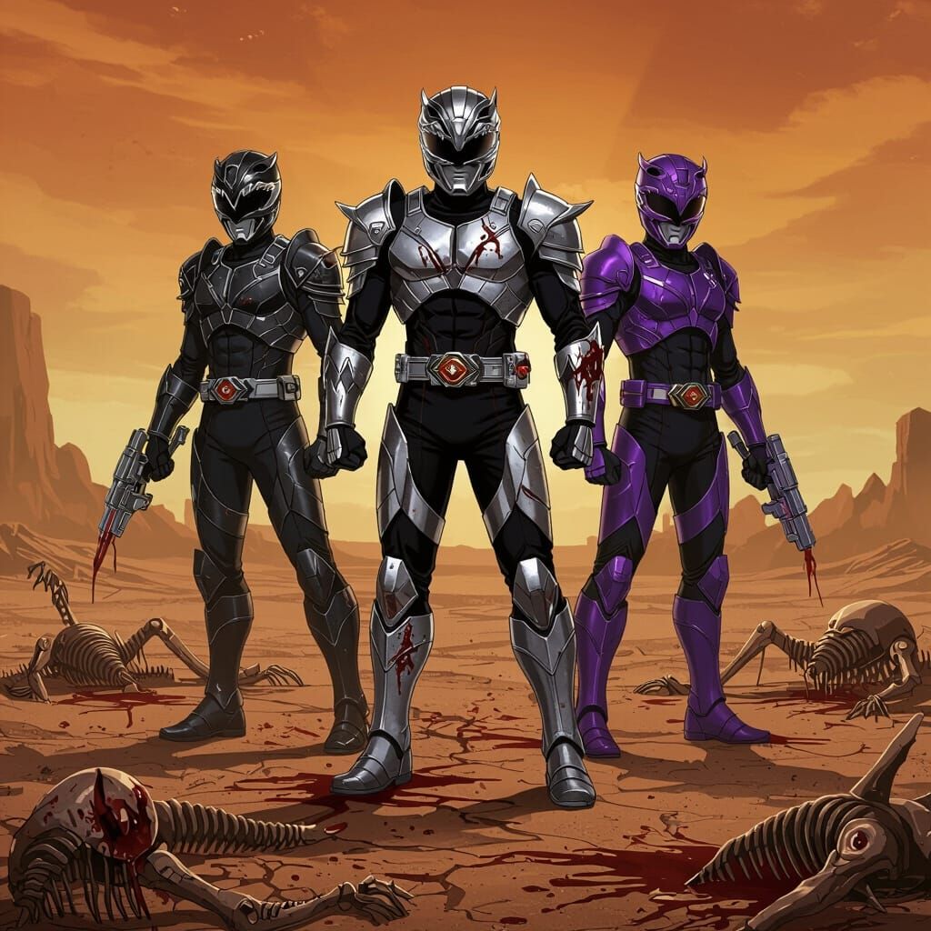 Dystopian Power Rangers in a Desolate Wasteland
