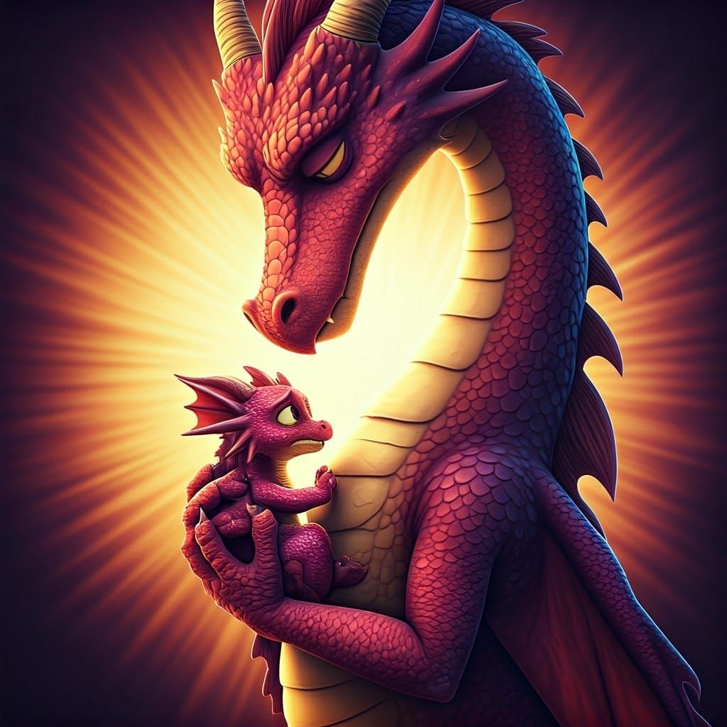 Mother Dragon Cradles Tiny Dragon Daughter in Cinematic 3D A...
