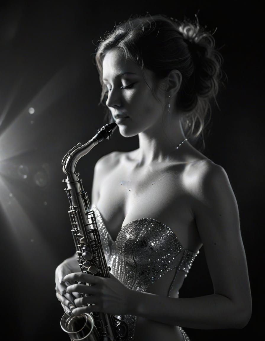 Monochrome Saxophone Player in Silver Nitrate Style