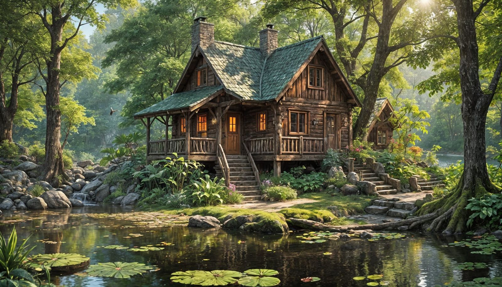 Cozy Cabin in Spring Woods: Hyperrealistic Concept Art