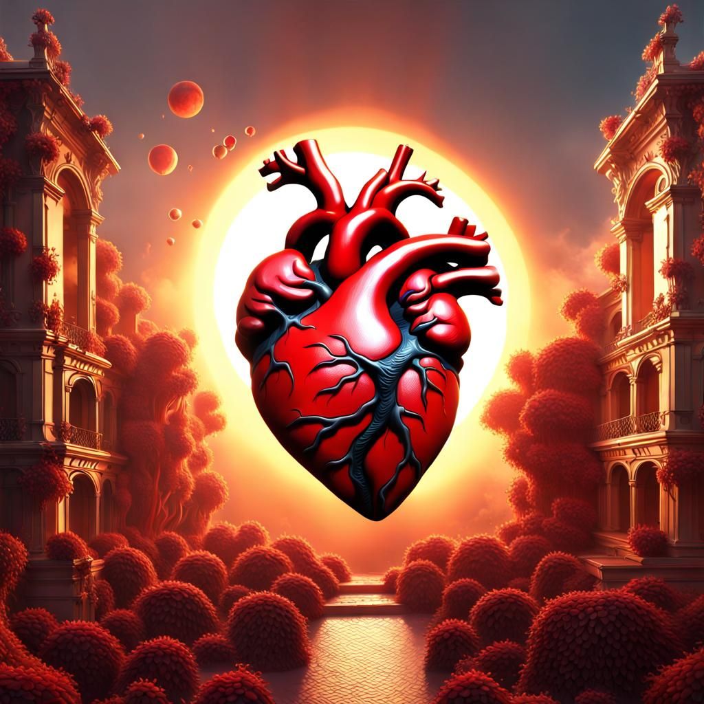 Surreal Heart Shatters Under Ornate Sun