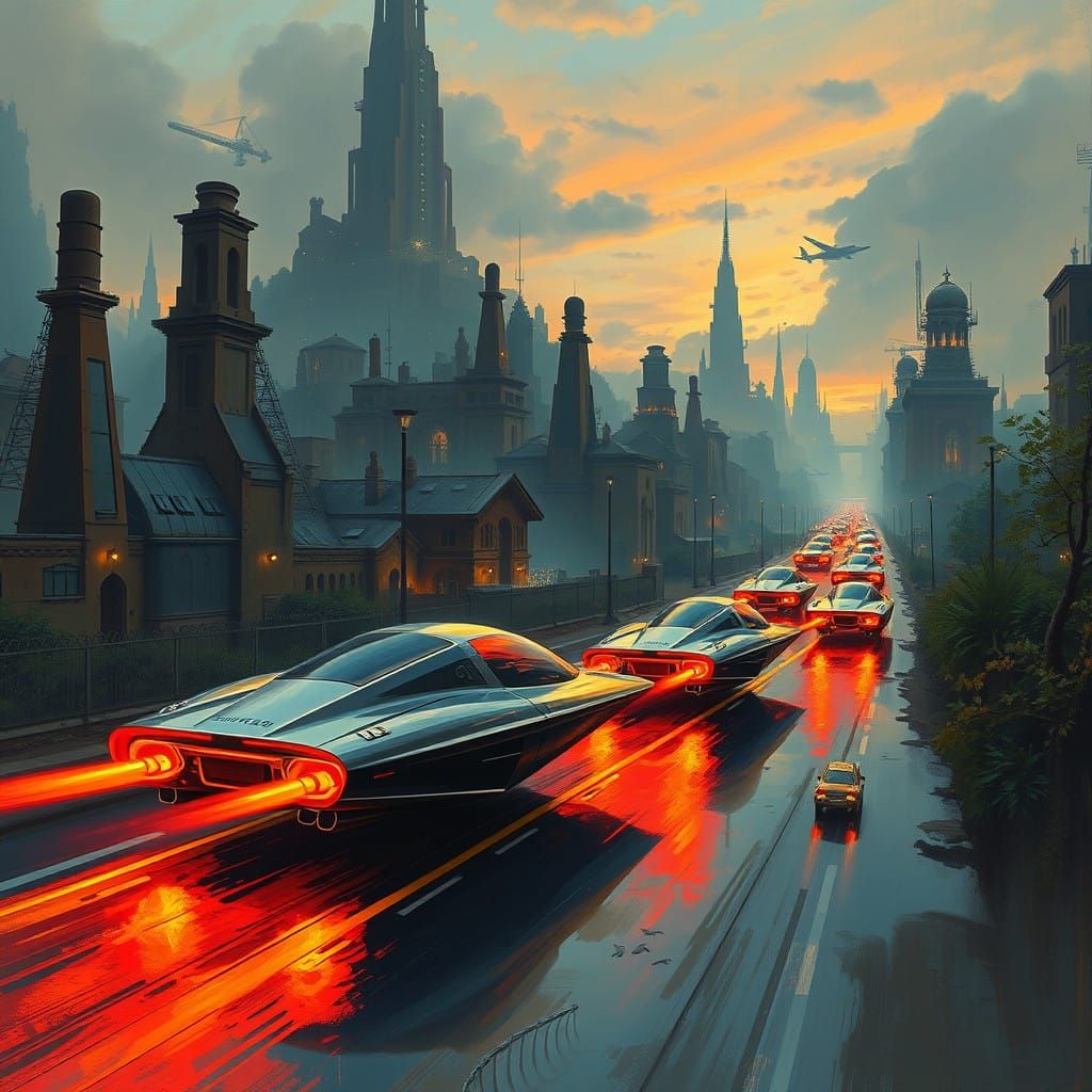 Surreal Neo-Primitivist Metropolis at Dusk
