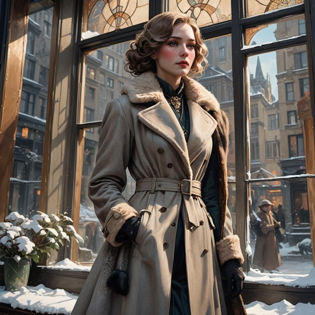 1920s Portrait: Lady Gazing at Dresses