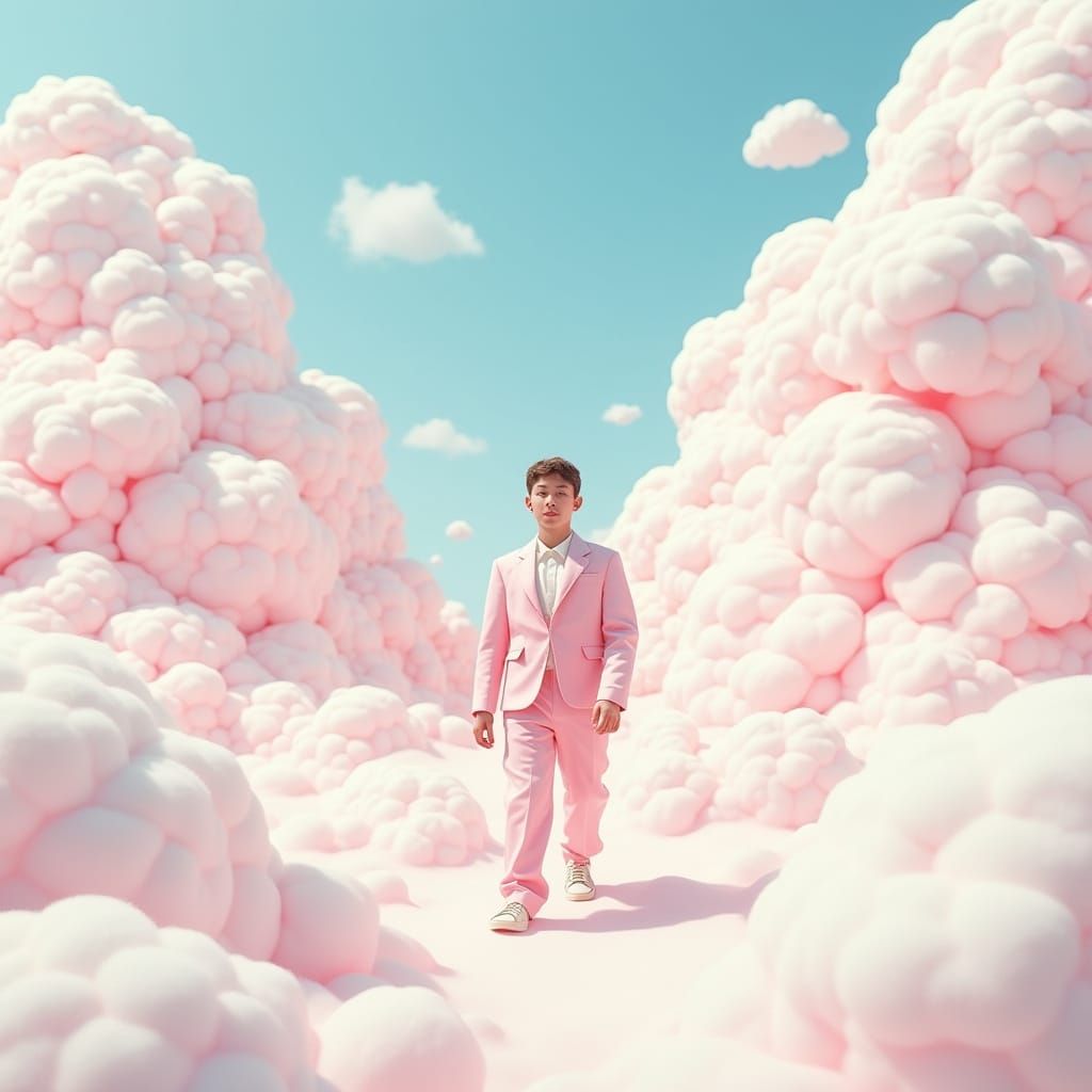 Whimsical Marshmallow Explorer in a Dreamlike Landscape