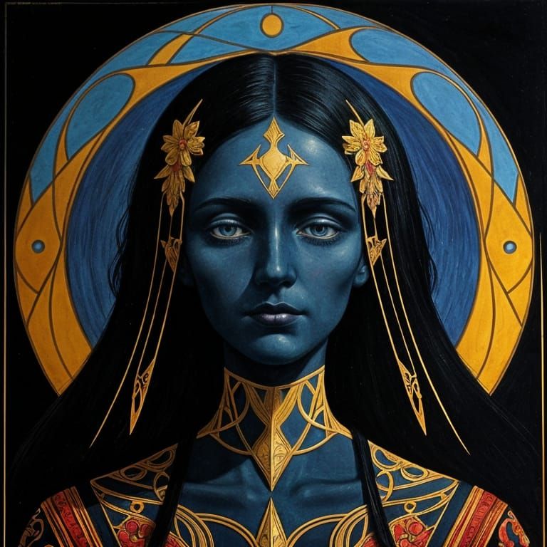 Melancholic Portrait Blending Jugendstil and Symbolism