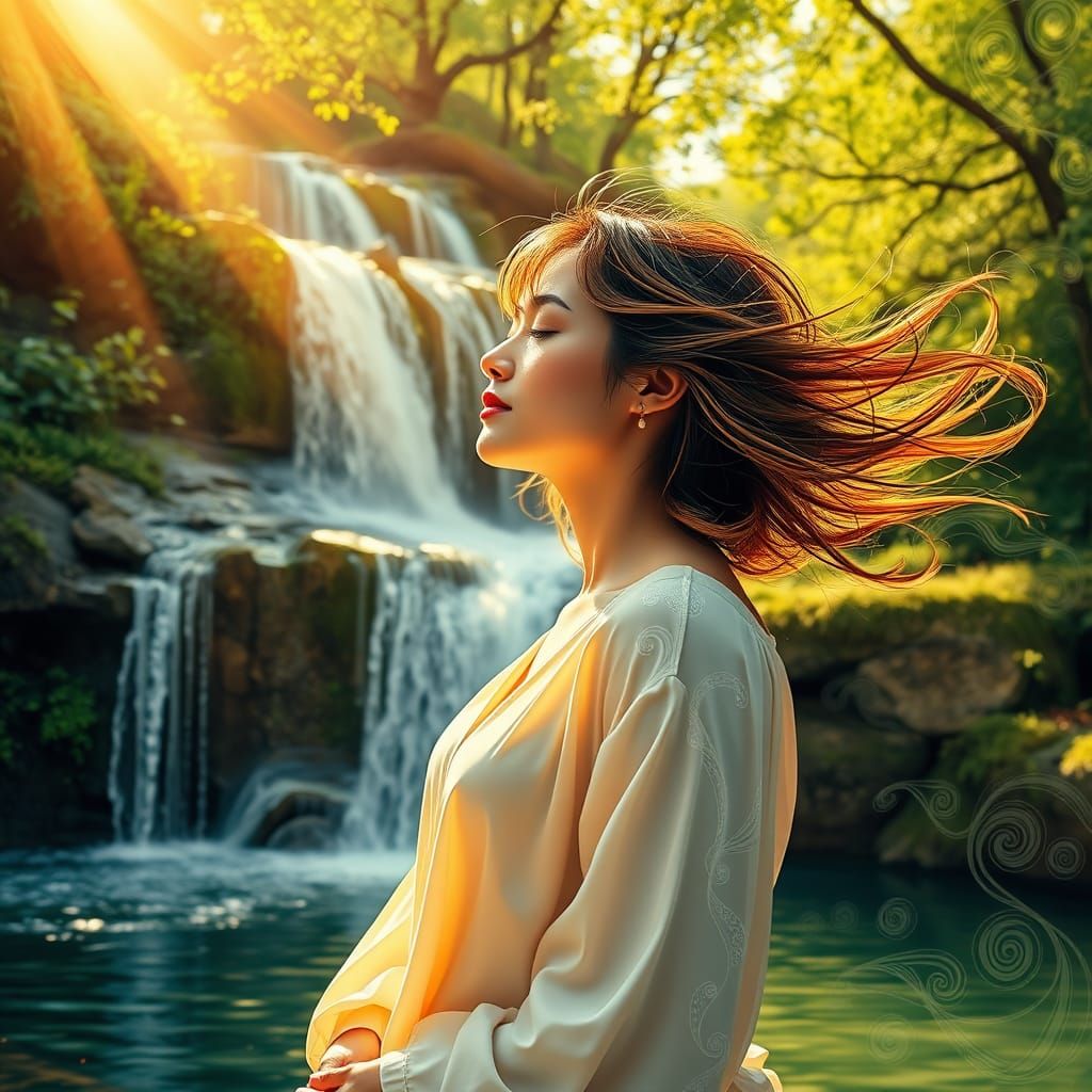 Gentle Woman Basks in Serene April Glow