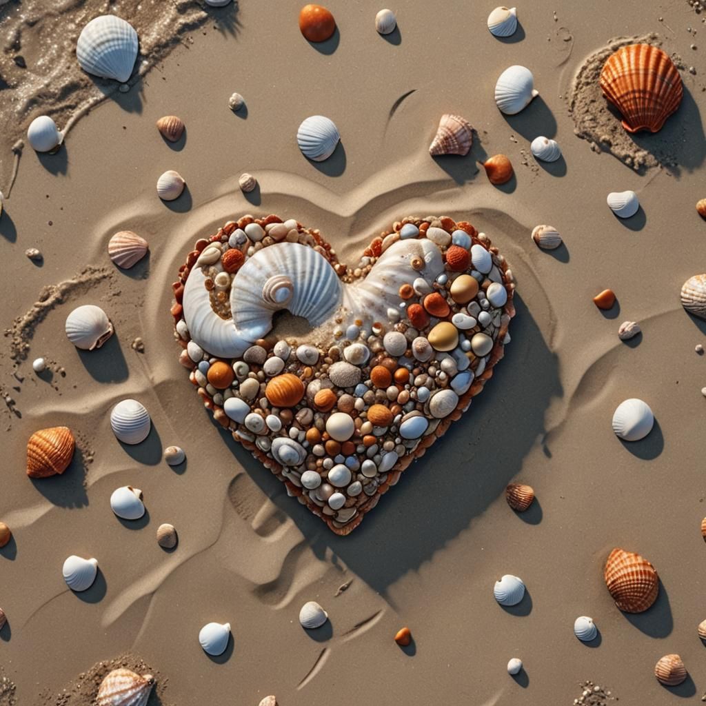 Heart-Shaped Seashell on Beach: Detailed Matte Painting