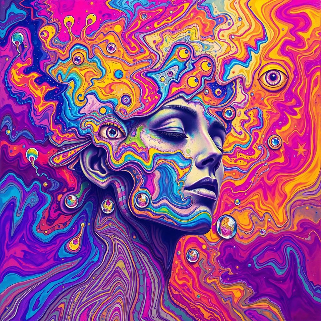 Psychedelic Melting Figure in Ethereal Landscape