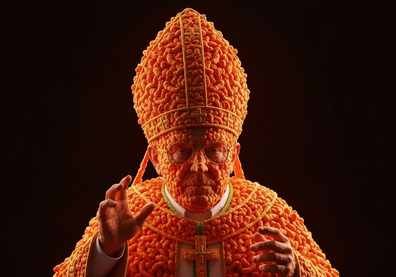 Photorealistic Pope Wearing Cheetos Mitre