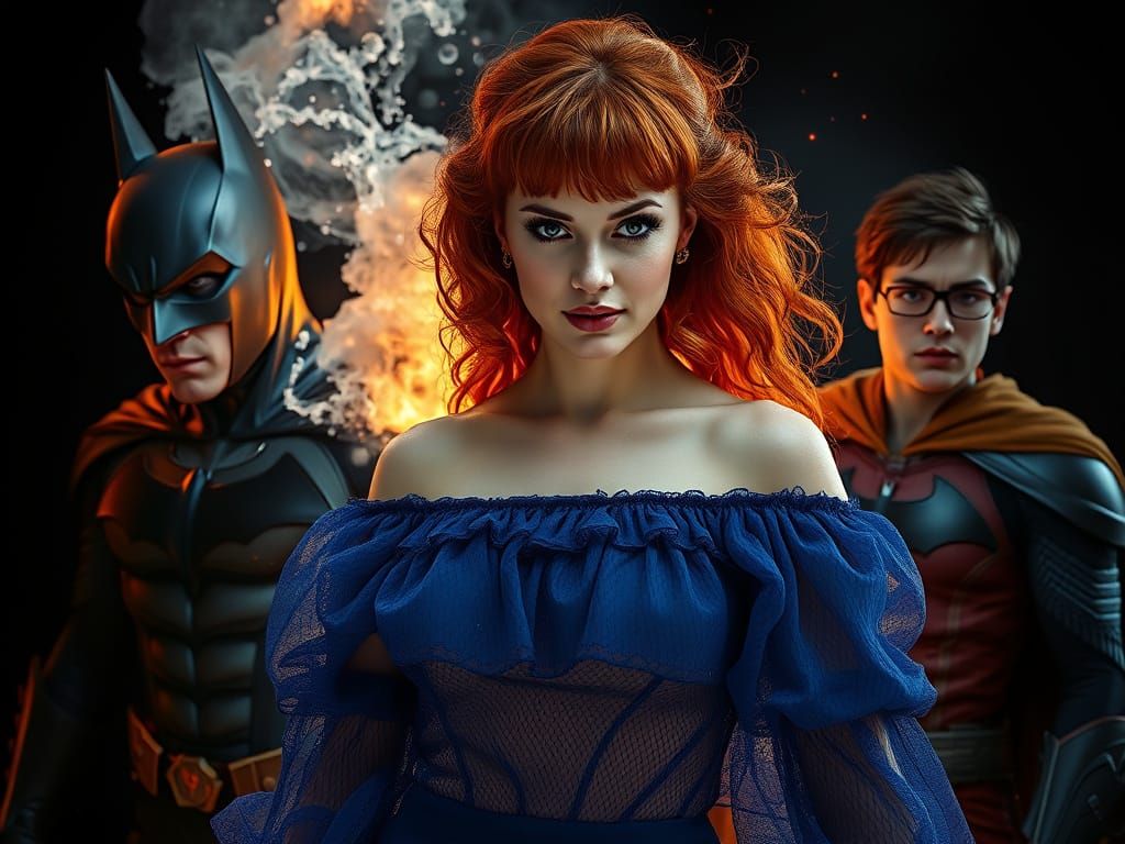 Mysterious Fashion Icon Surrounded by Flames and Water