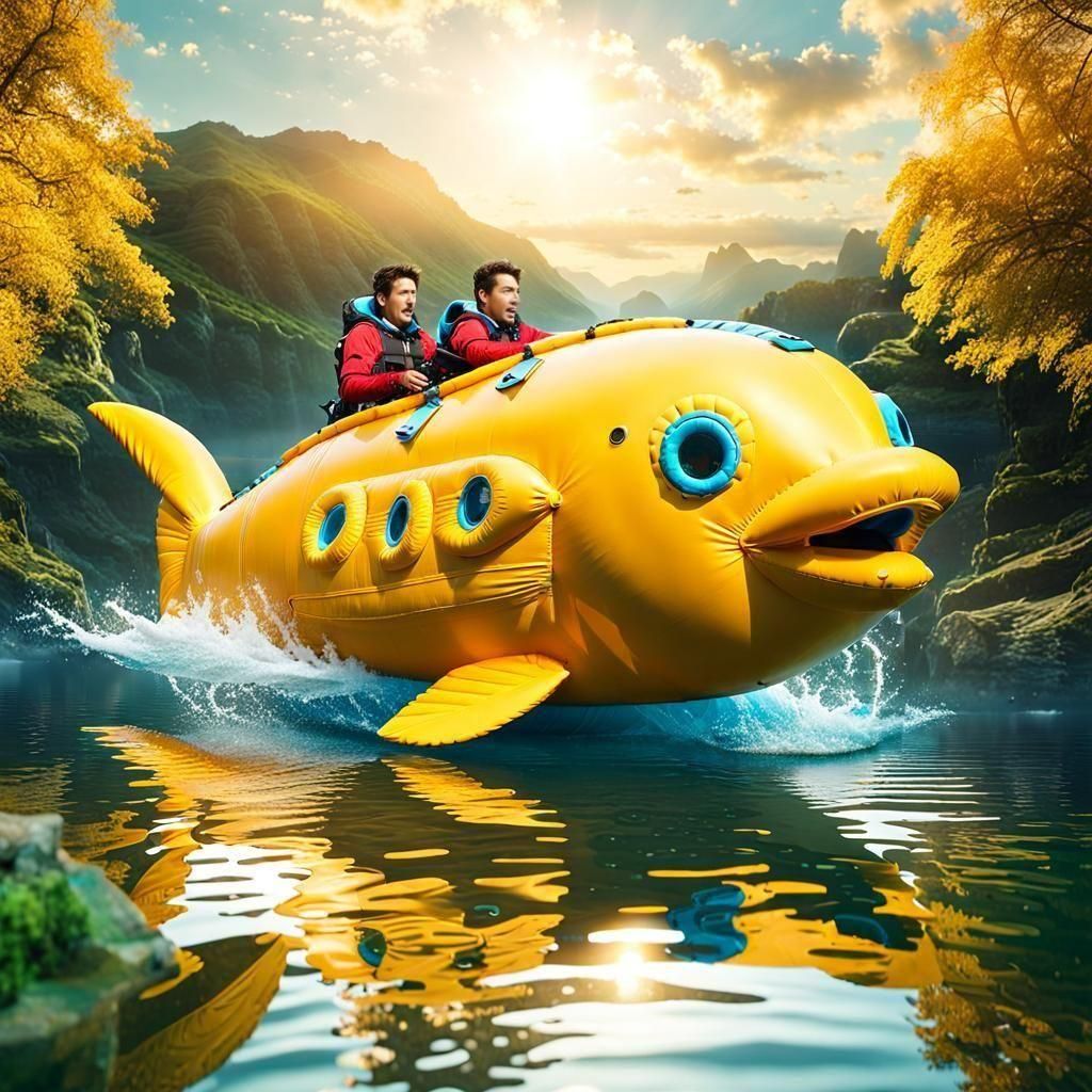 Inflatable Fish Boat on River: Hyperdetailed CGI Render