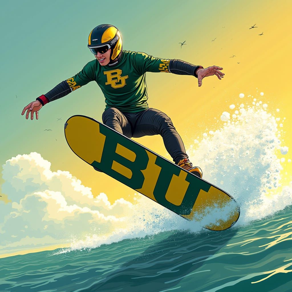 Baylor Wakeboarder Soars Over Vibrant BU Logo Wave in Dynami...