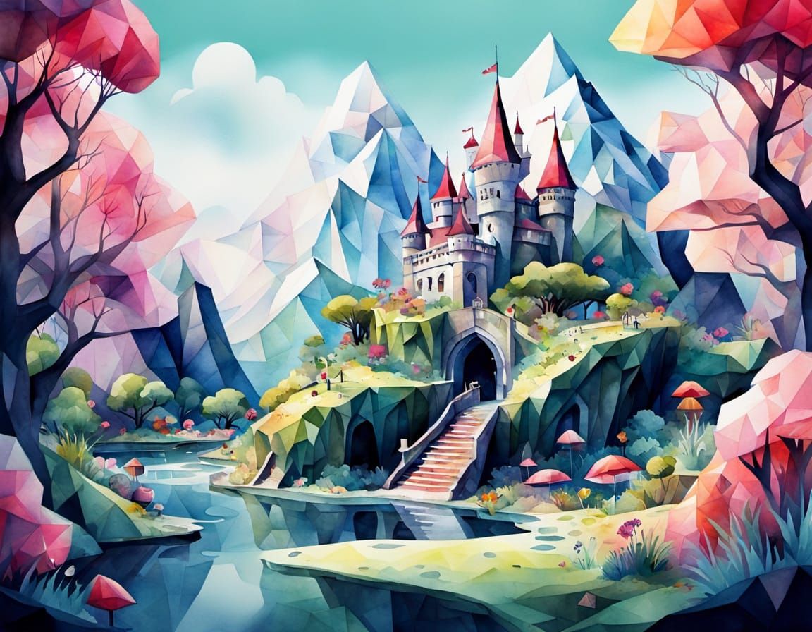 Low Poly Watercolour Wonderland Scene