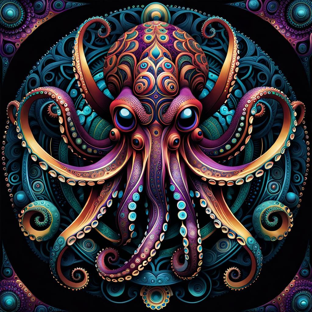 Geometric Octopus with Fractal Zentangle Patterns