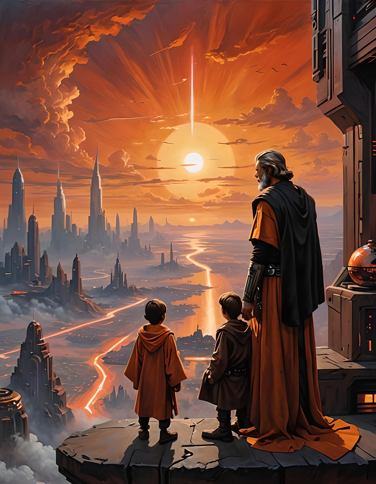 Jedi Master and Apprentice at Sunset