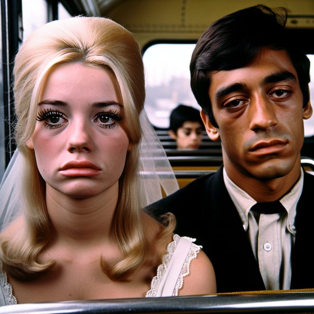 1960s Portrait of a Newlywed Couple on a Bus