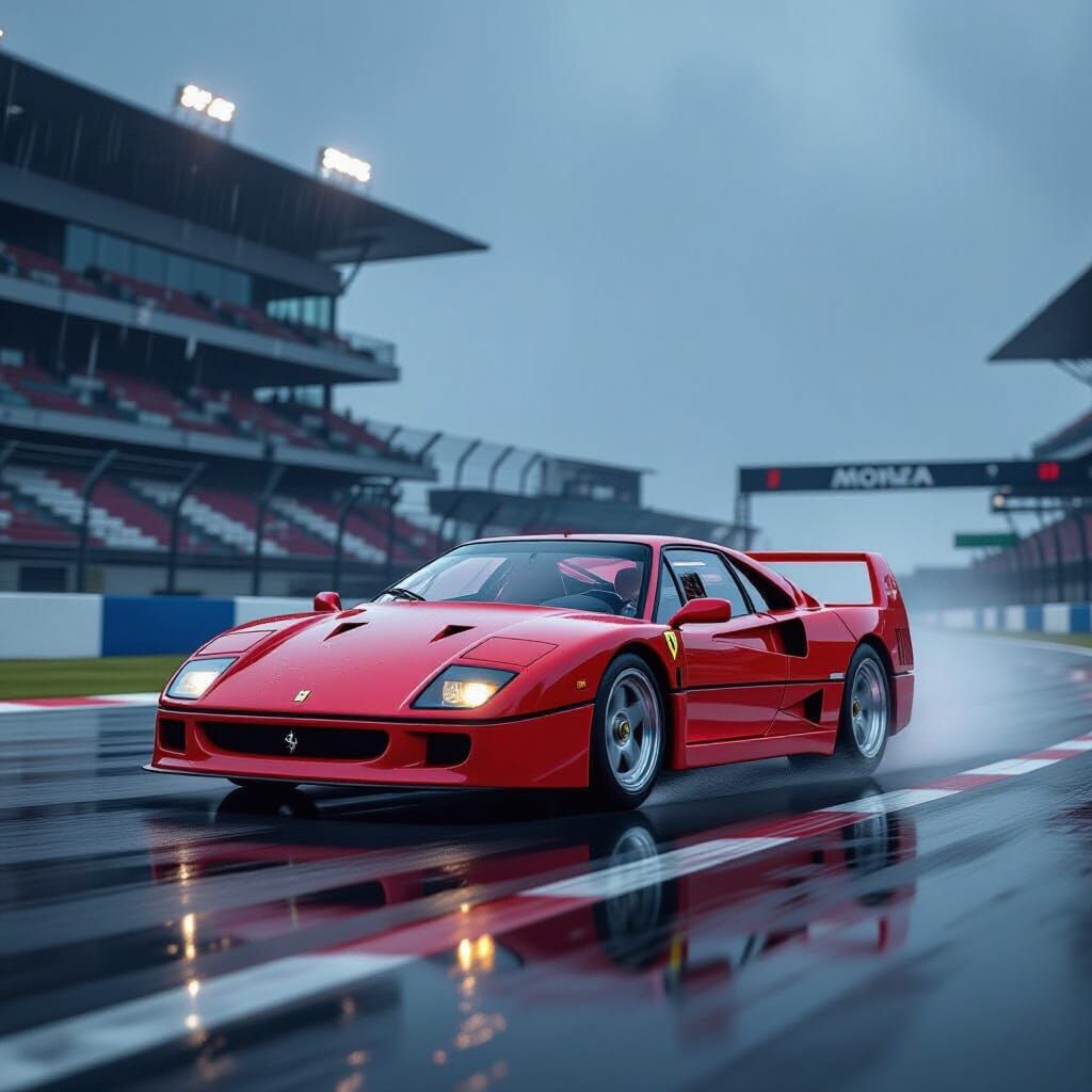 Ferrari F40 Races in Rain at Monza Circuit