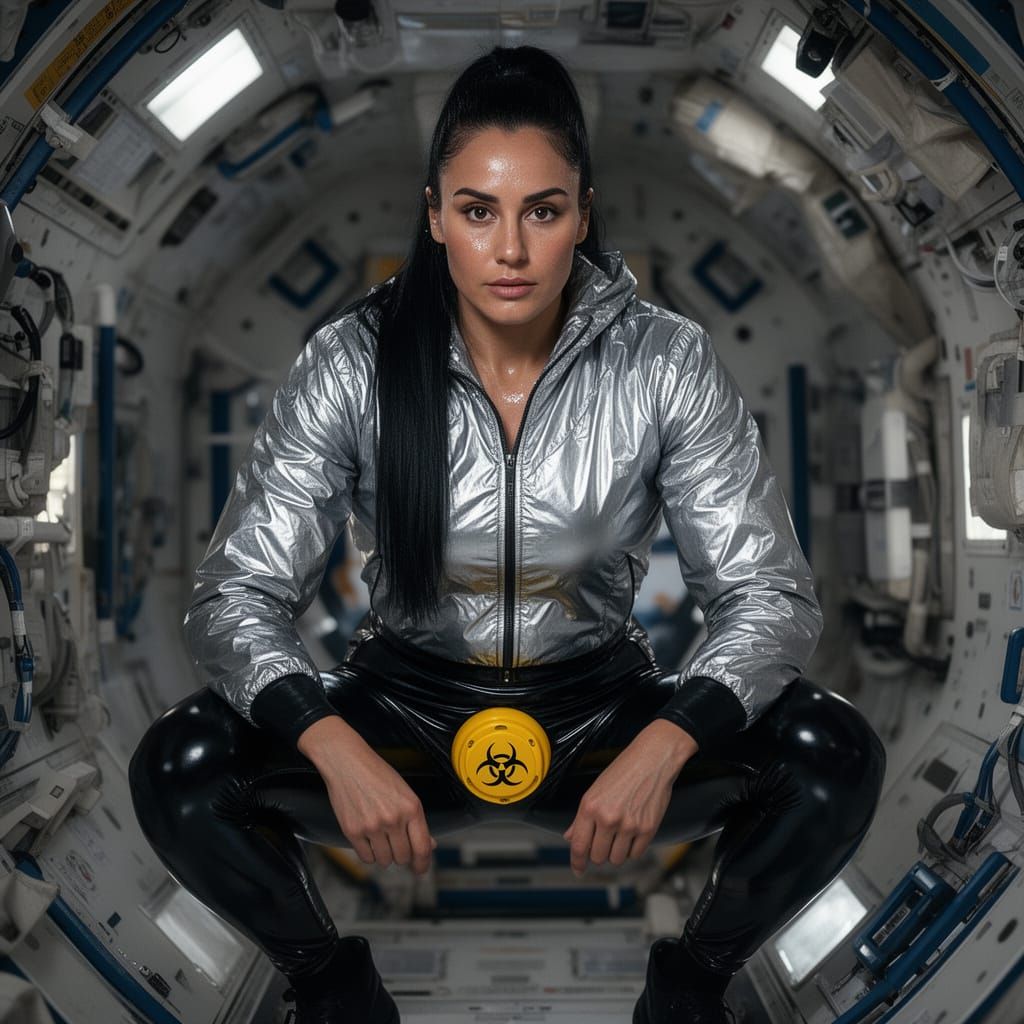 Astronaut Squats in Shuttle, Hyperrealistic Detail