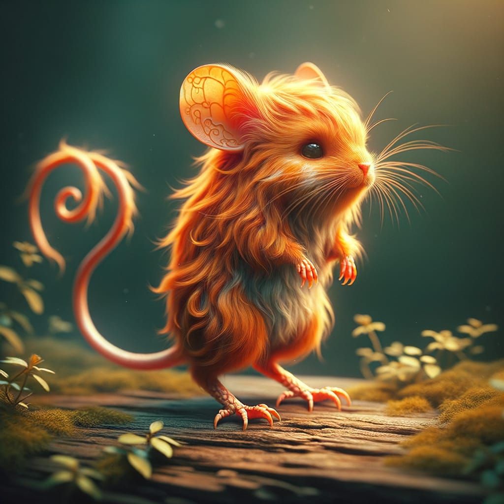 Orange Mouse-Cat Hybrid Creature on Two Legs