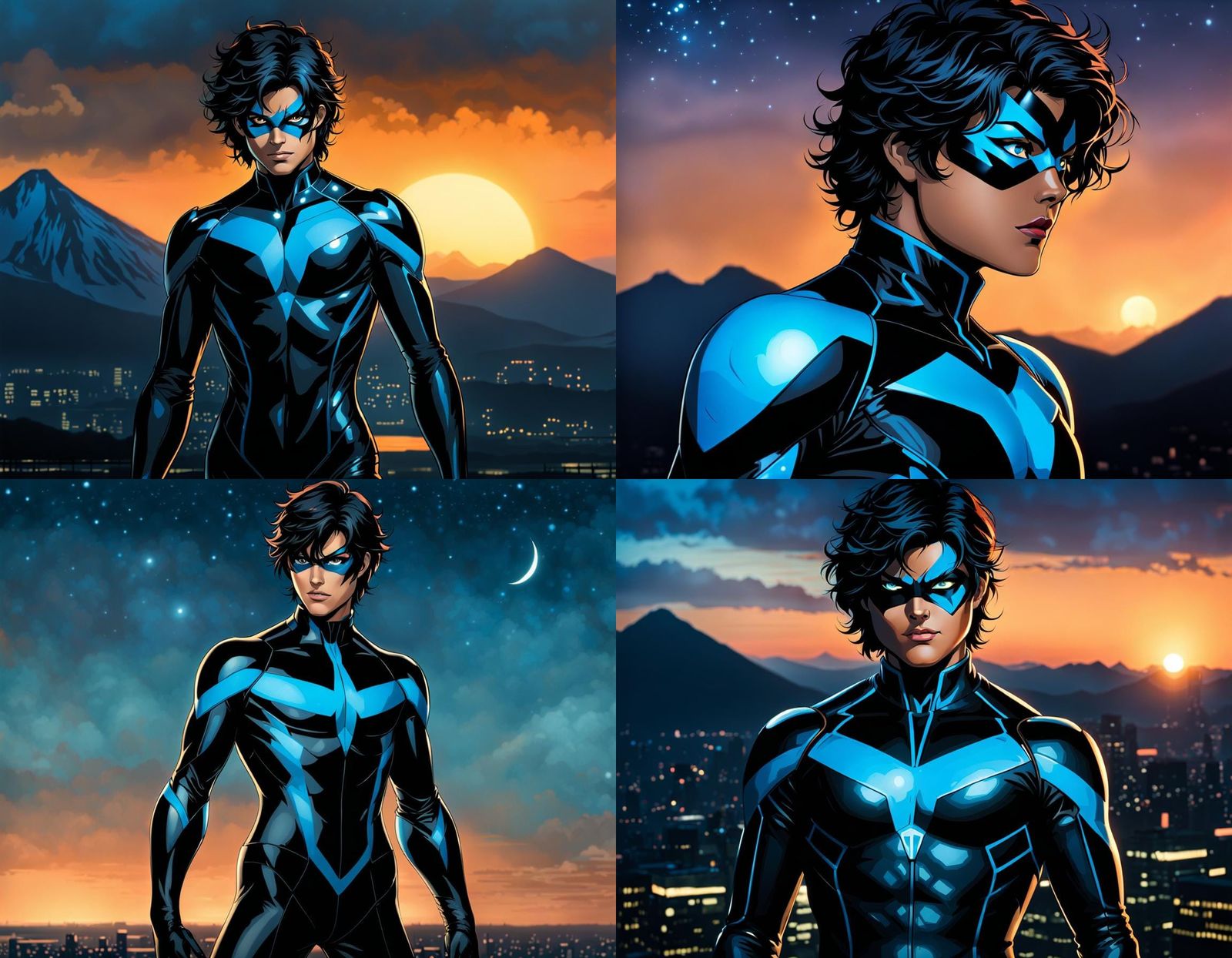 Nightwing in Winter Landscape with Black Cat