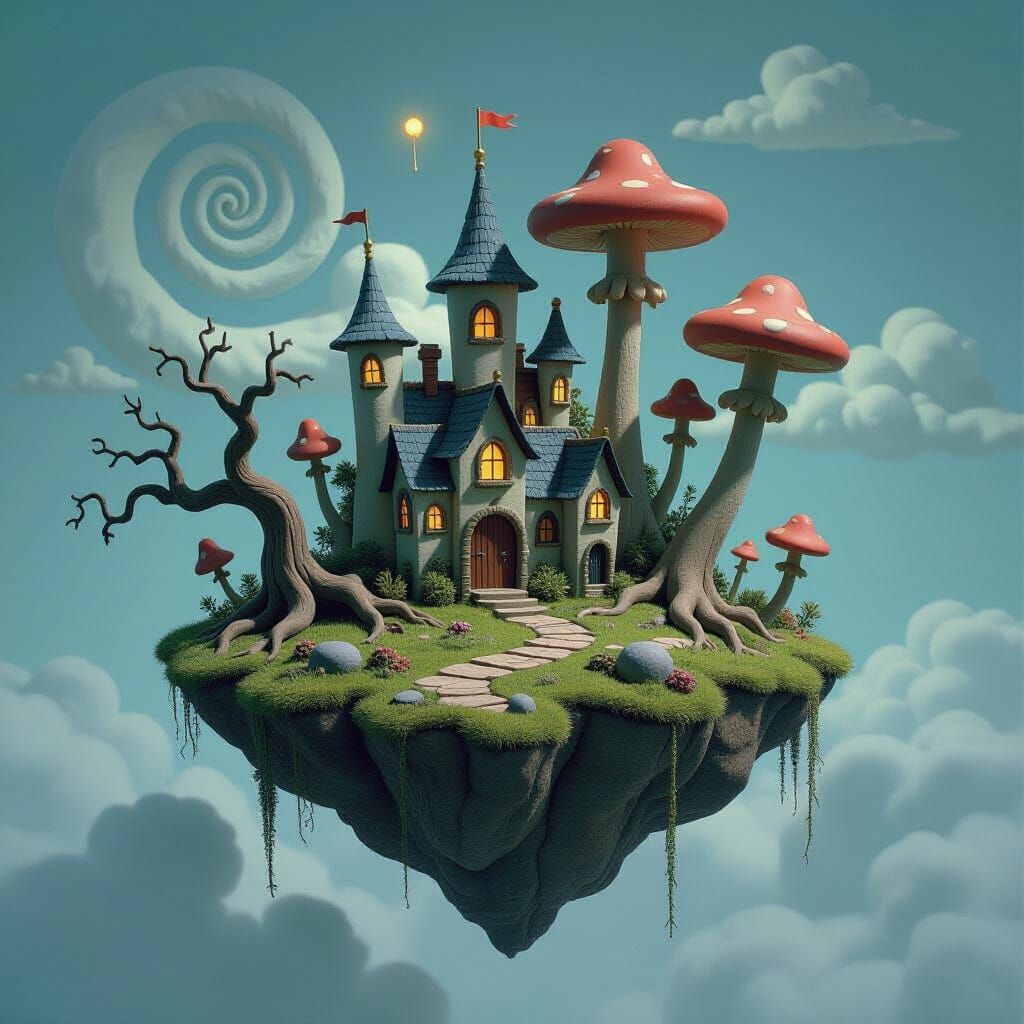 Floating Island in Moody Sky, Claymation Style