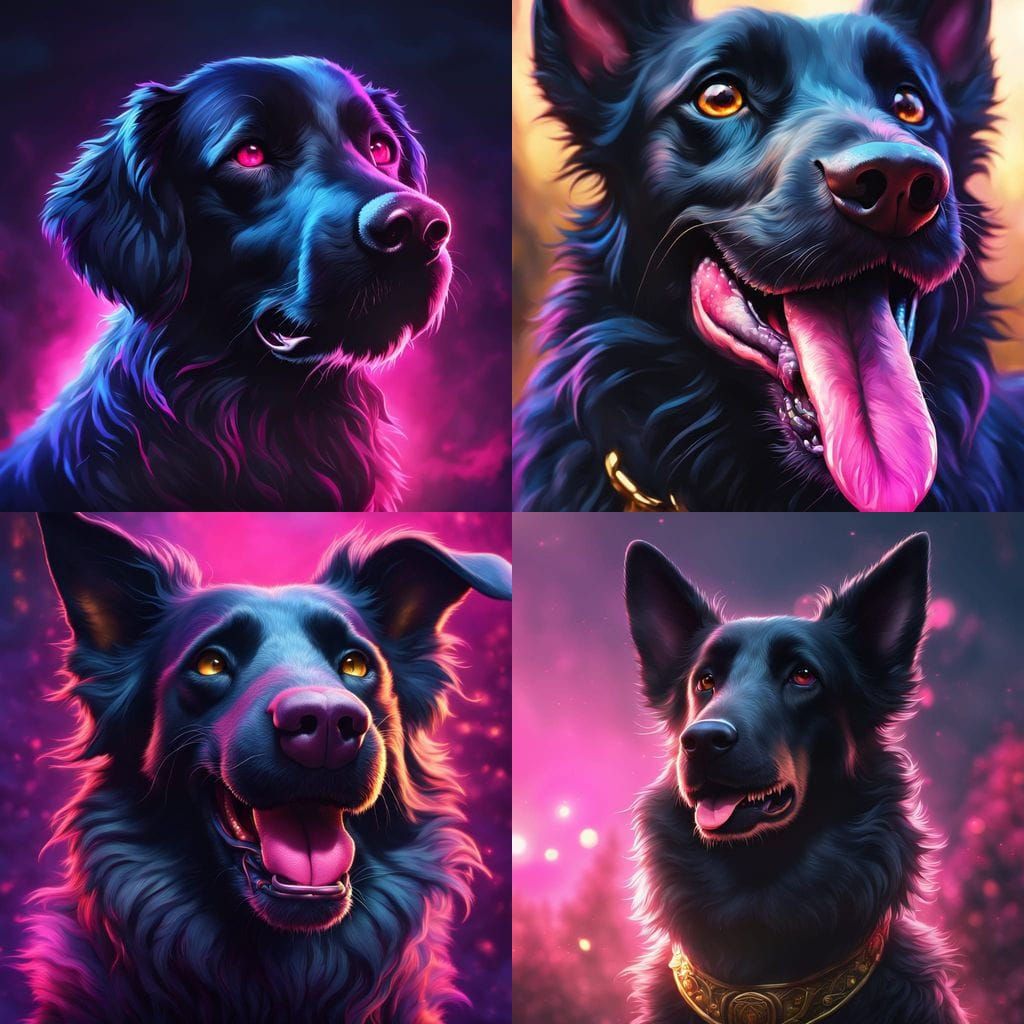 Fantastical Black Dog with Long Pink Tongue