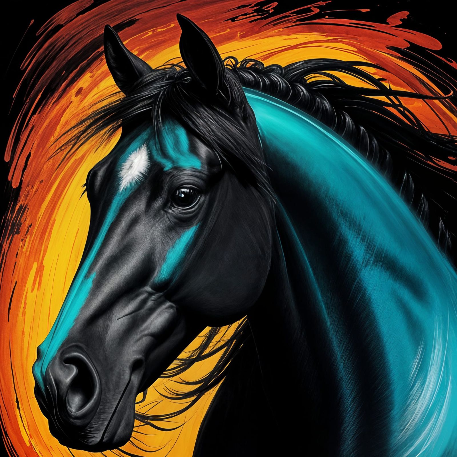 Beautiful Black Stallion in Abstract Art Style