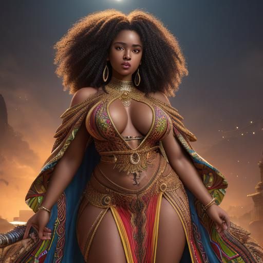 African Woman in Colorful Robes, Hyperrealistic Art