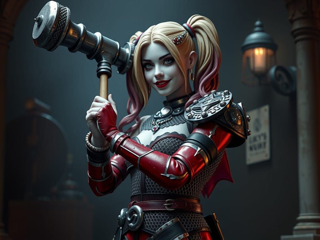 Medieval Harley Quinn Concept Art in Cyberpunk Style
