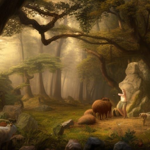 Time Traveling Sheep in Forest Clearing