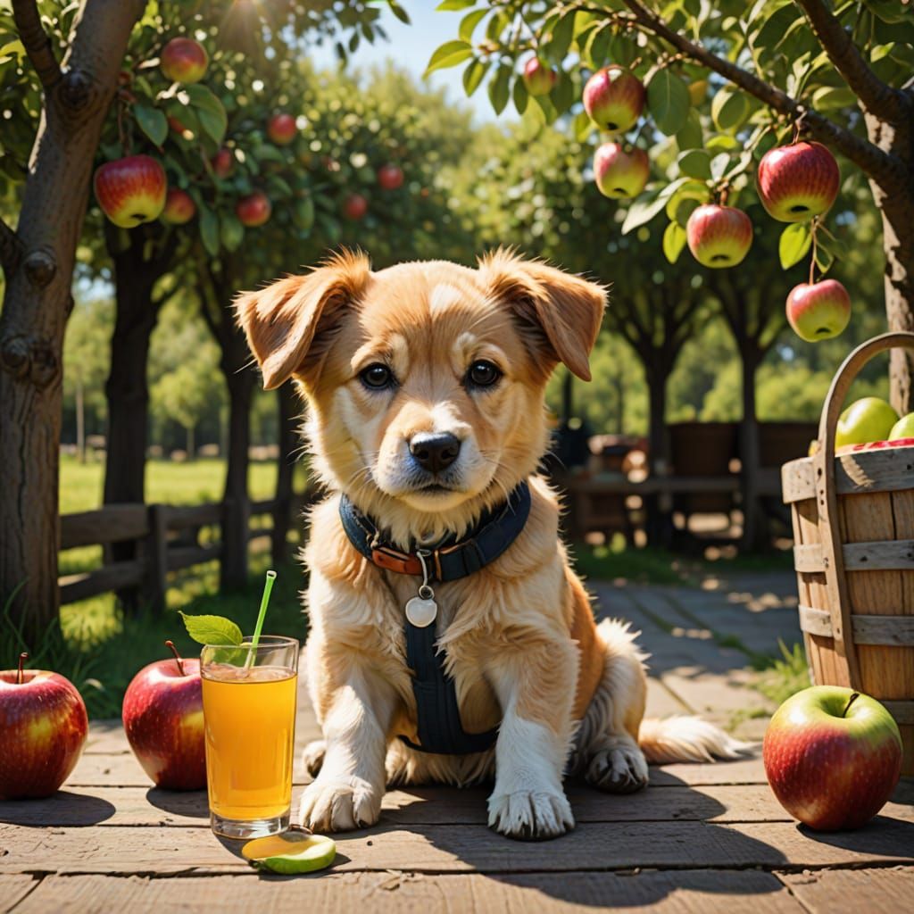 A Dog Enjoys Apple Juice