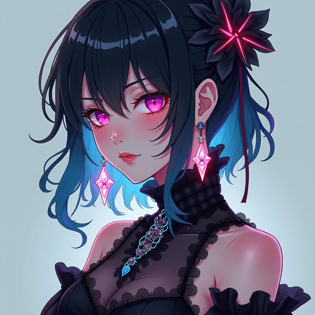 Victorian Woman with Futuristic Jewelry in Anime Style