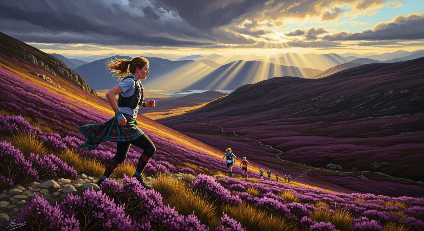 Scottish Highlands Hill Race: Oil Painting of Woman Runner