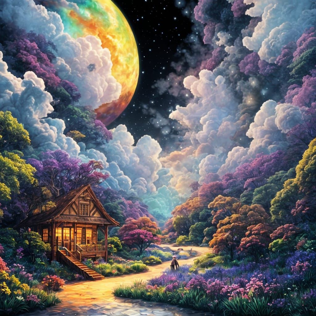 Bioluminescent Night Garden Under Cosmic Aurora