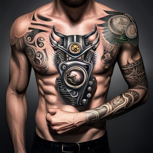 Steampunk Chopper Biker with Tattoo in High Definition